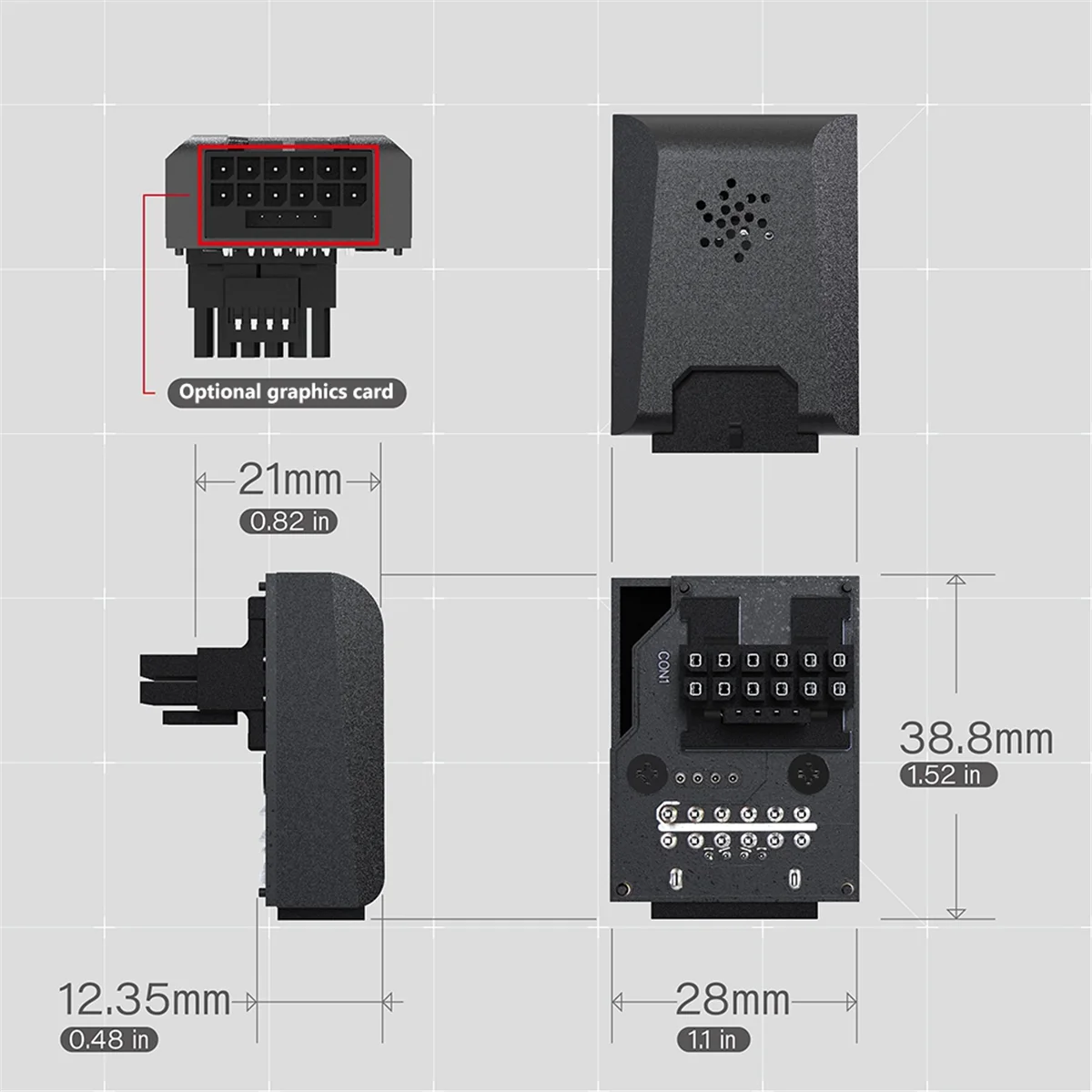 Разъем питания 16 контактов (12 + 4 контакта) ATX3.0 12VHPWR 450 Вт видеокарта графический процессор адаптер 90 градусов для RTX4090 черный RVS
