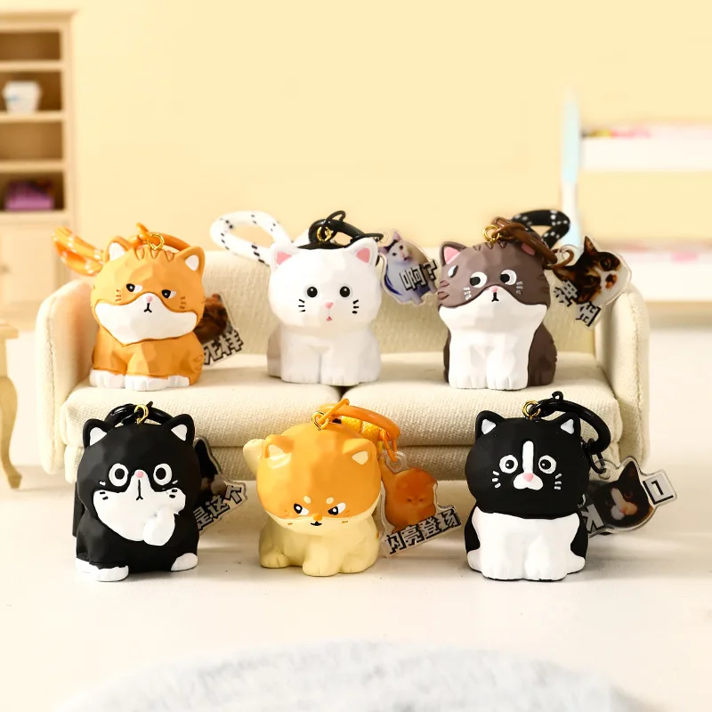 Cute Wood Carving Style Destroy Home Ace Puppy Shiba Inu Keychain Accessories Diverse Expression Milk Kitten Doll Key Chain Bags