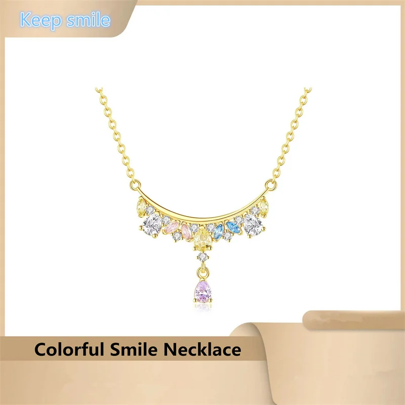 

Japanese and Korean style rainbow smile necklace, niche fashion tassel collarbone chain design