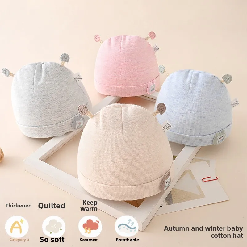 

Утолщенные детские шапки, хлопковая подкладка осенью и зимой, чтобы согреться, шапки для новорожденных, удобны и без костей.