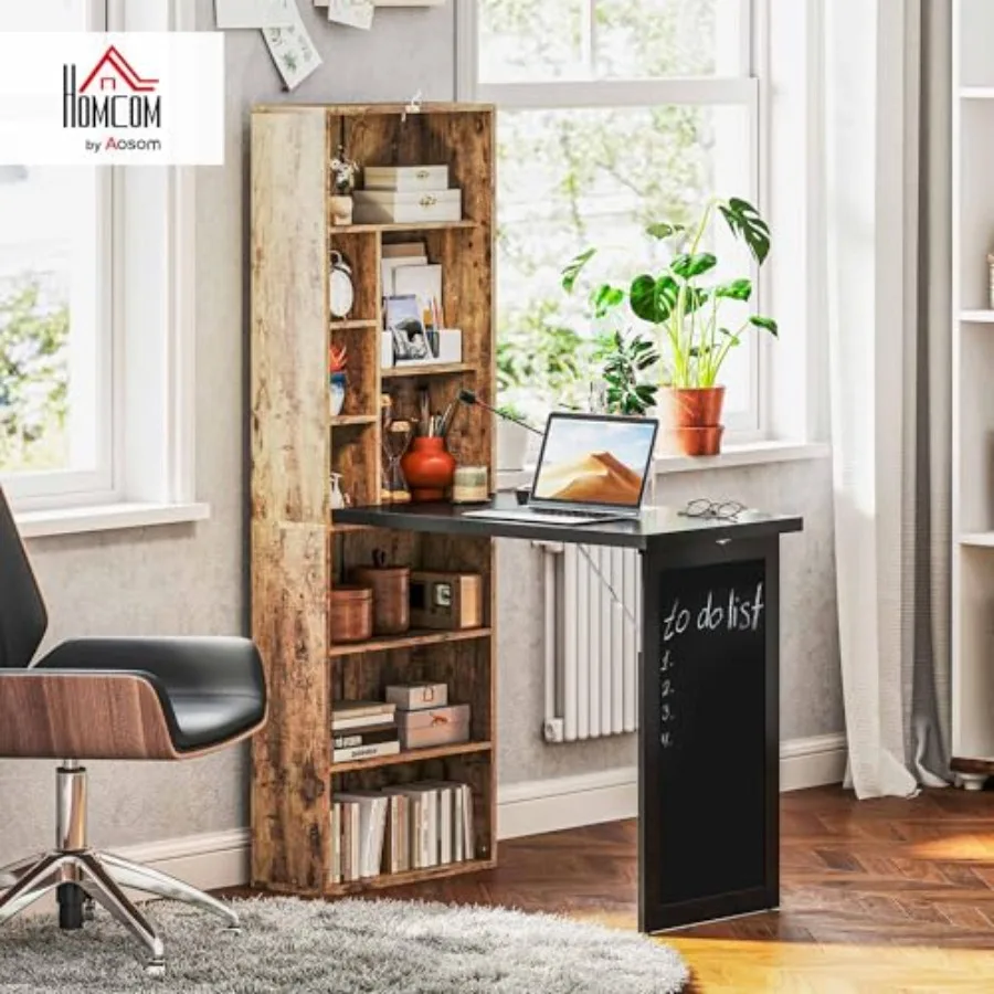 Foldable Desk Wall Mounted Convertible Table for home office use, made of engineered wood in white, space-saving and easy to in