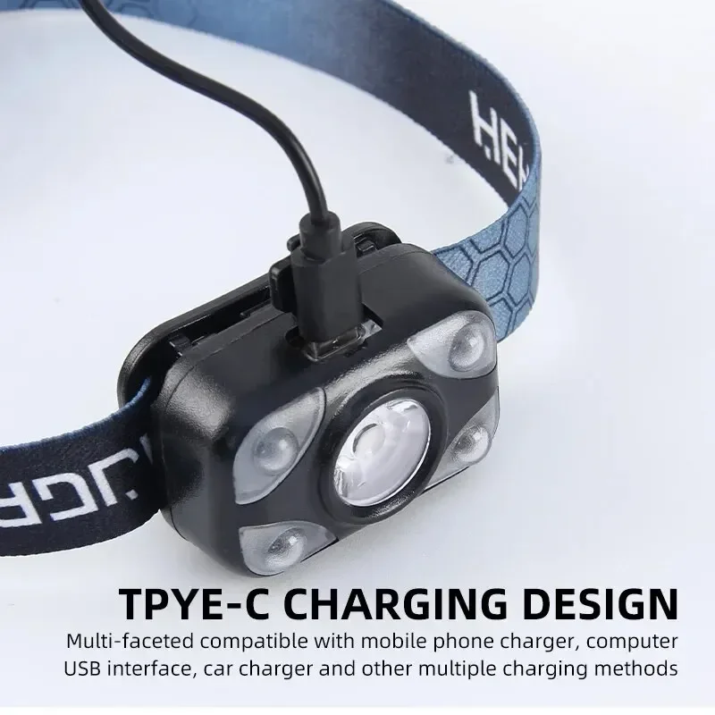 LED Headlamp Induction Flashlight Rechargeable Fishing Lamp Support White Light Ultra-Light Emergency Climping Light