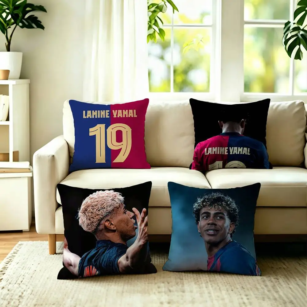 Football Star Lamine Yamal Pillow Case Square Double-Sided Sofa Cushion Cover Bedroom Bedside Pillow