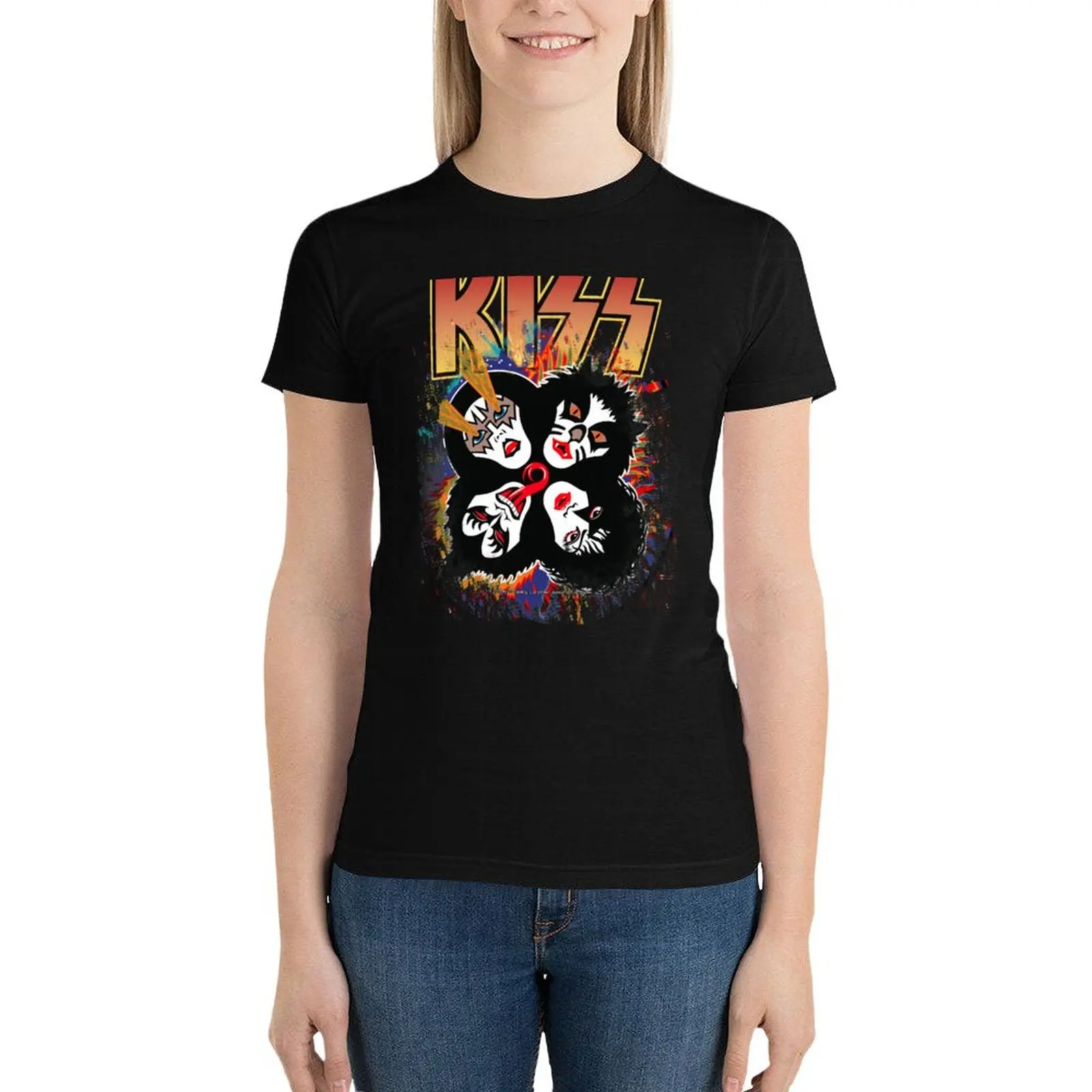 KISS ? the Band - Rock and Roll Over Splash Logo T-Shirt korean fashion summer tops Female clothing western t shirts for Women