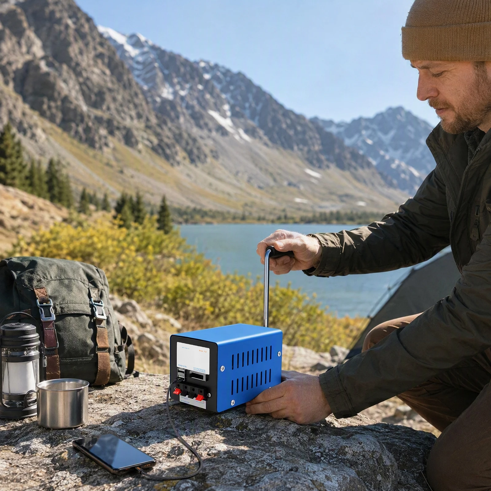 Handkurbelgenerator 20W mit Mehrfach-Ausgangsanschlüssen 3-28V zum Aufladen von Telefon, Laptop, Radio, Walkie-Talkie, Notfall