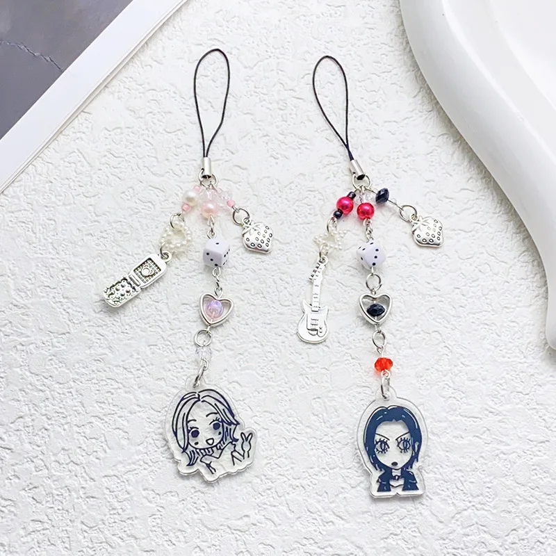 Handmade Oosaki Nana Komatsu Nana Inspired Strawberry Heart Phone Charms Guitar Keychain Key Chains Anime Y2K Jewelry