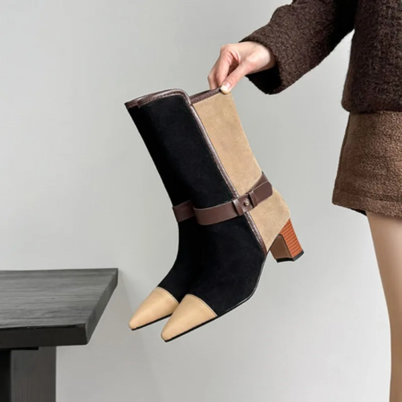 

2026 Women's Boots Fall Winter Thick Heel Belt Buckle Mid-Calf Over-Knee Rubber Shoes Cotton Lined From Mainland China