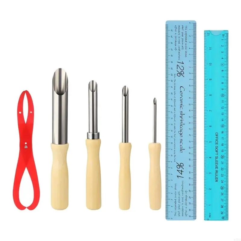 7-Piece Pottery Tool Set with Graduated Rulers and Bent-Leg Caliper Forms for Measuring, Shaping, Trimming, and Carving 87HA