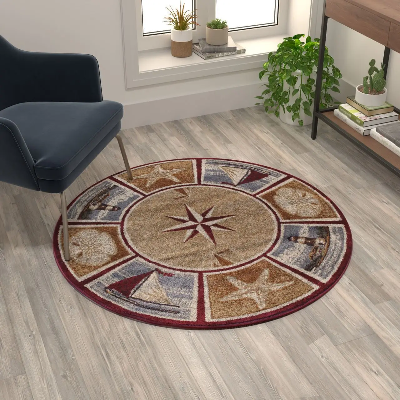 

4'x4' Round Carpets for Living Room Beige Nautical Area Rug with Jute Backing Rugs for Bedroom Home Decor