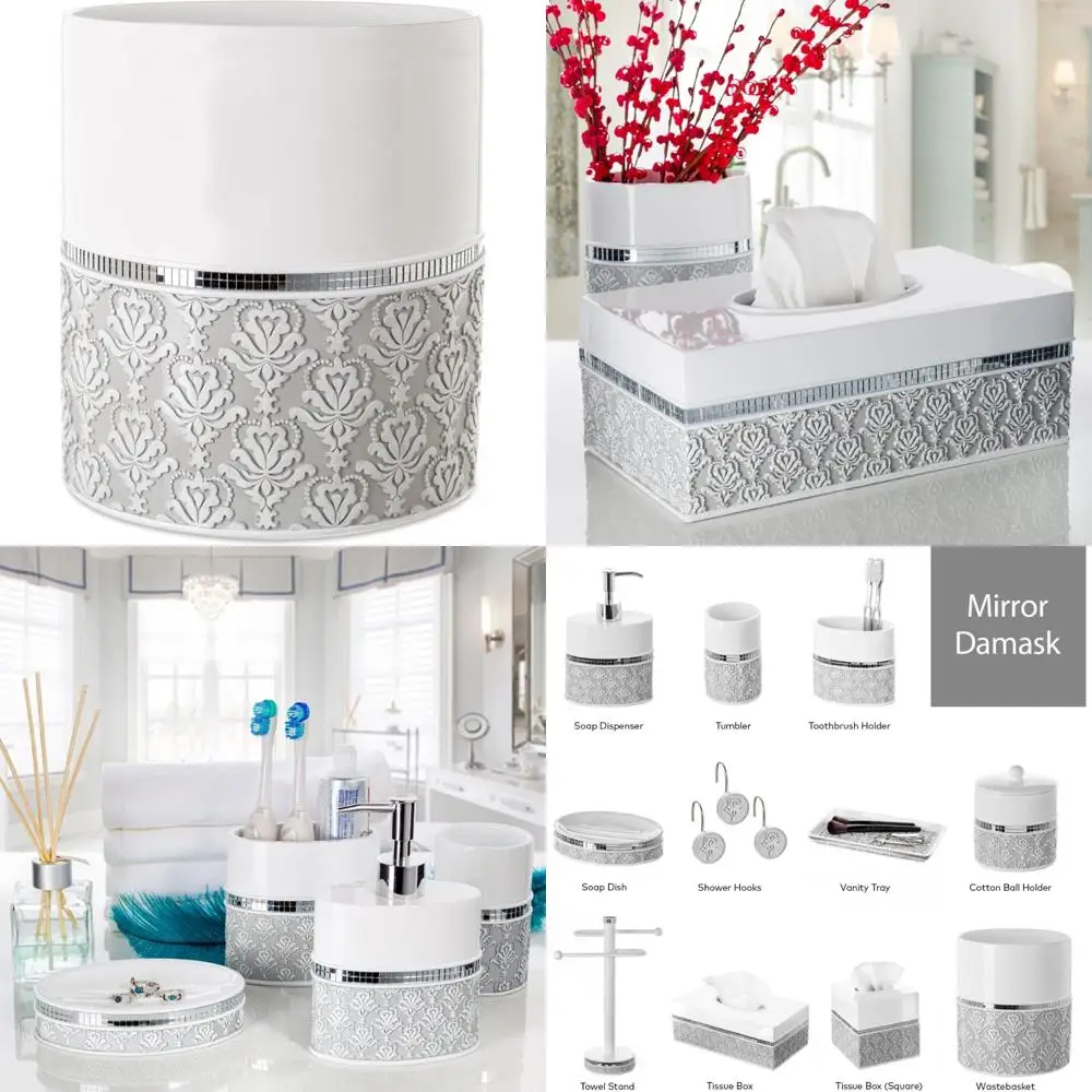 

Decorative White and Gray Waste Basket for Small Bathroom - 1.58 Gallon / 6 Liter Capacity Trash Can - Durable and Stylish Bathr