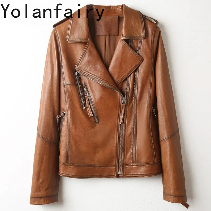 Genuine Leather Jacket Women Spring Autumn Korean Fashion Sheepskin Motorcycle Jackets for Women Coat Chaqueta De Cuero Zm302