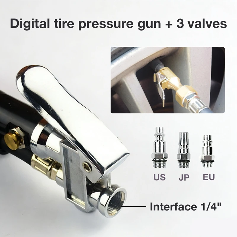 Super Sale Digital Tire Pressure Gauge 0-200PSI with EU JP US Interface High-Precision with LCD Display for Tire Repair