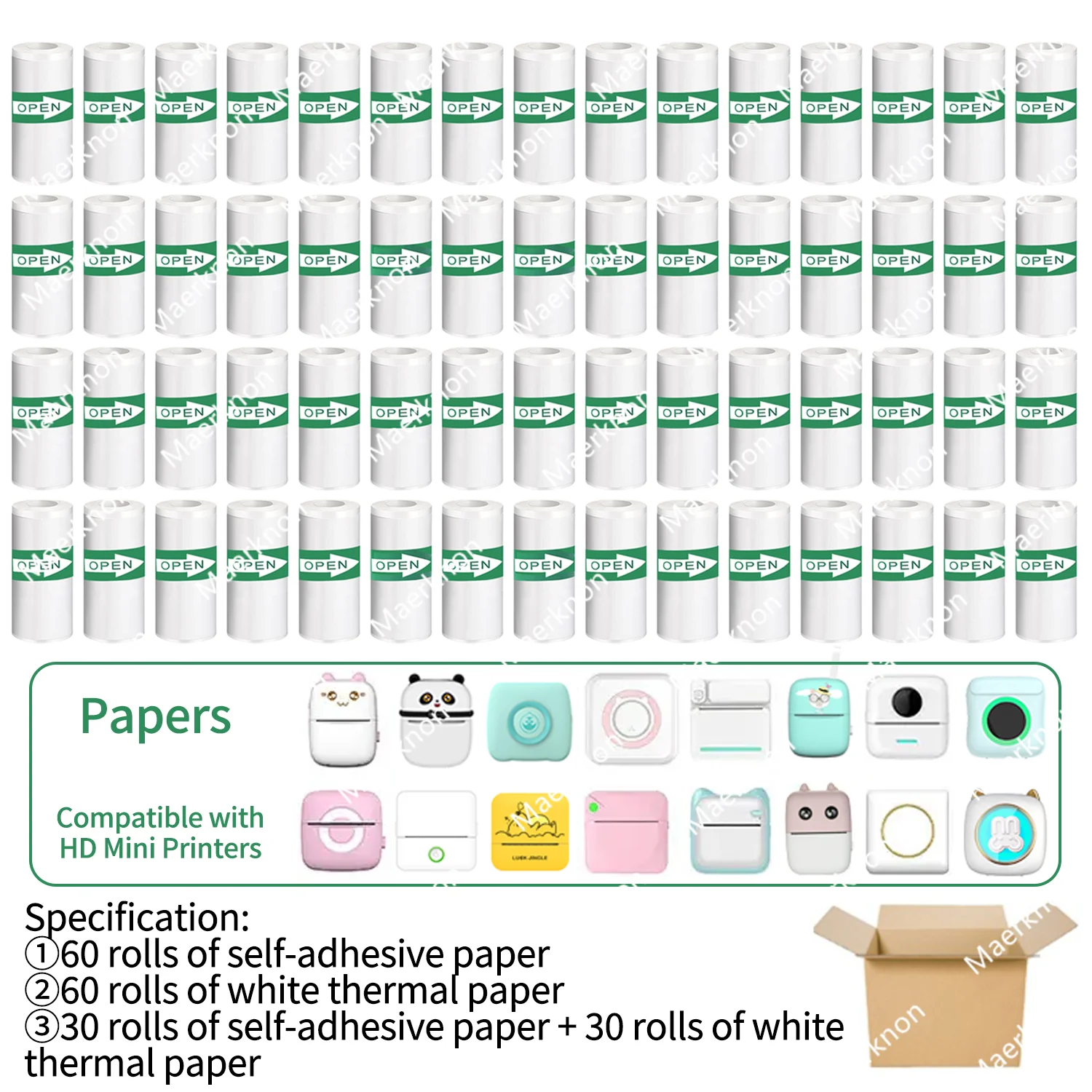 60 Rolls Mini Printer Adhesive Paper Self-adhesive Paper White Thermal Paper Printer Label Sticker For Photo lnkless Printer57mm