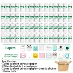 60 Rolls Mini Printer Adhesive Paper Self-adhesive Paper White Thermal Paper Printer Label Sticker For Photo lnkless Printer57mm