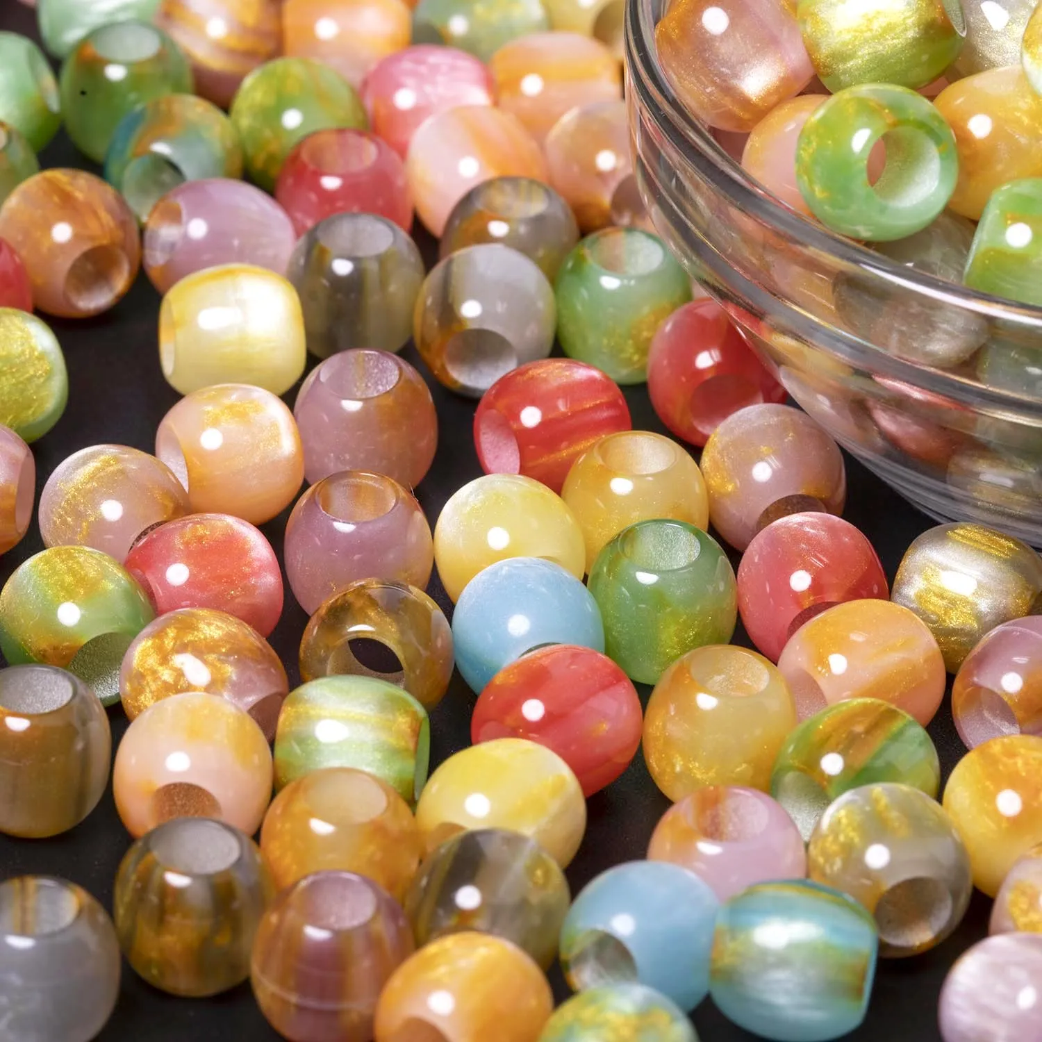 30pcs 10mm Candy Color Galaxy Resin Loose Beads Big Hole Shiny Beading For DIY Charms Bracelet Necklace Jewelry Making