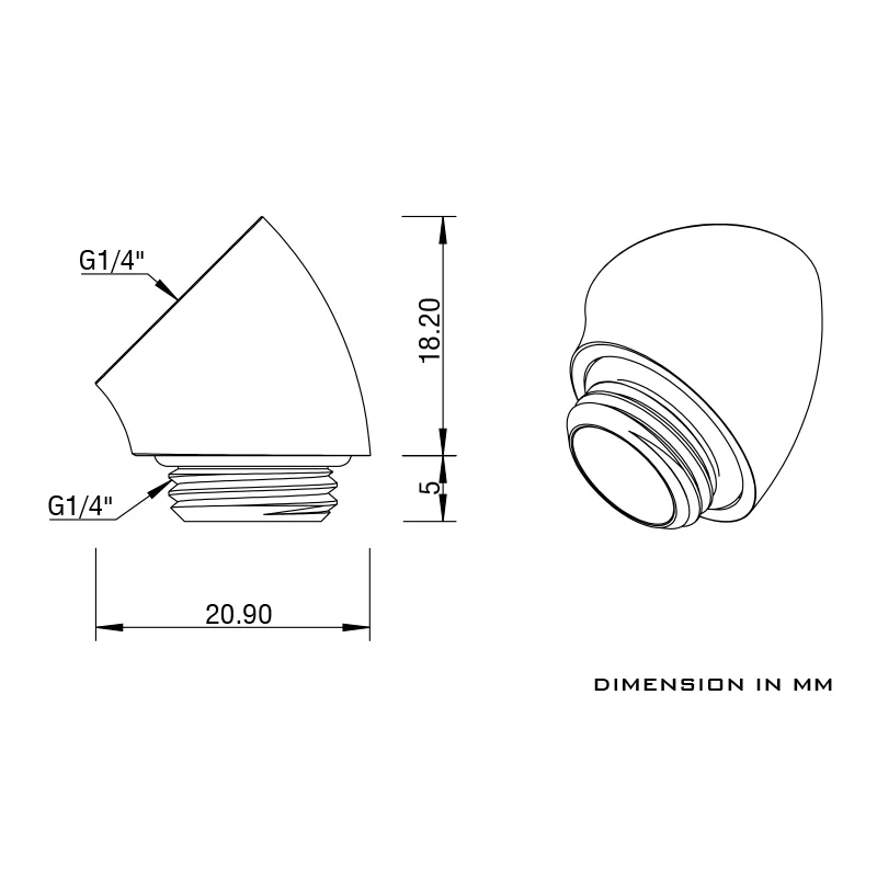 BARROW G1/4" 45 Angled Male To Female Water Cooling Fittings Elbow Connector,Black/Bright Silver/White,TDWT45-V2