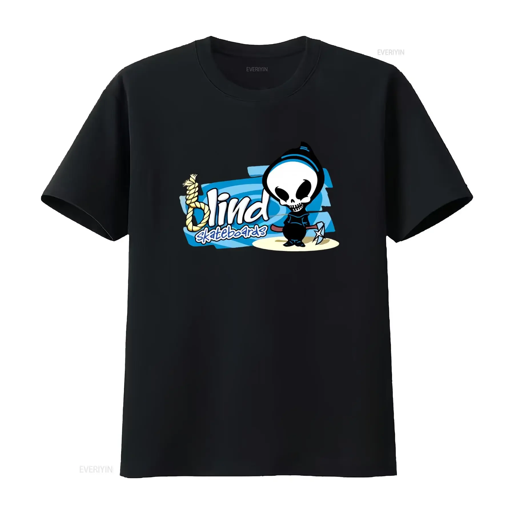 Blind Skateboards Logo T Shirt for Skateboarding Enthusiasts Stylish Design with Cartoon Skeleton and Brand Name vintage