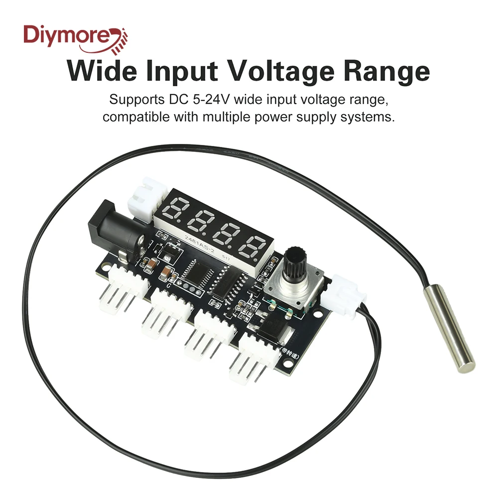 DC 5-24V 5A 4 Way PWM Fan Speed Control Intelligent Temperature Control Cooling Temperature/Speed Display DC Motor Controller