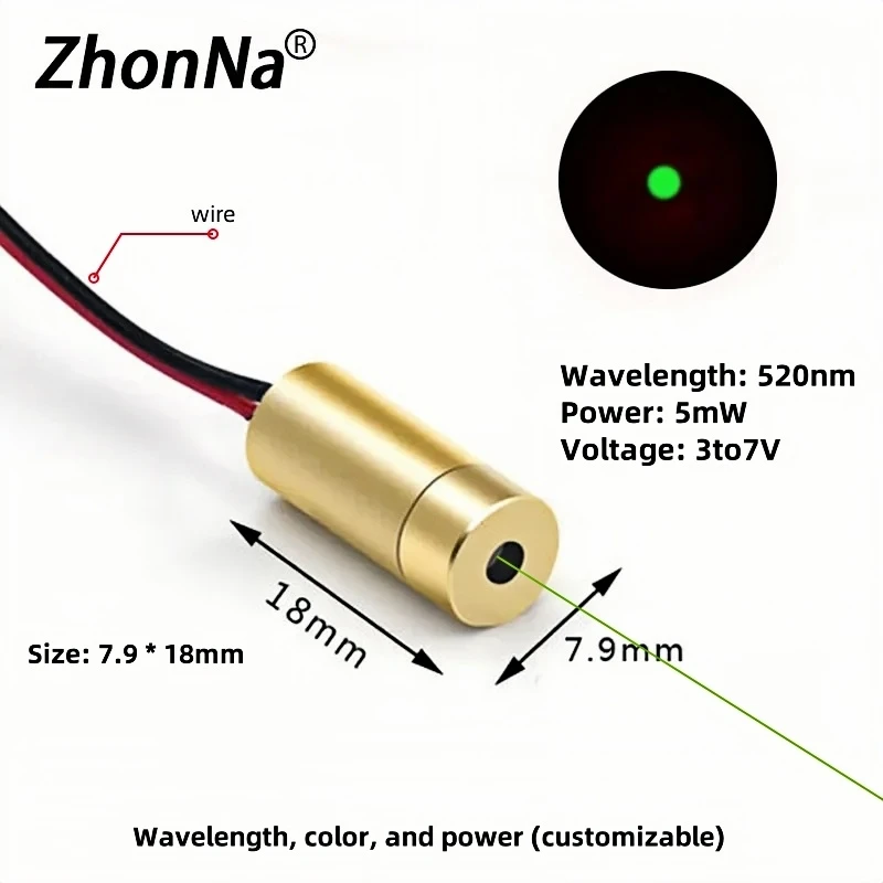 Size7.9x18mm|Precision 650nm5  Red Laser Diode Module- Used for Alignment, Leveling, and Positioning|Copper Shell, Spring Tail