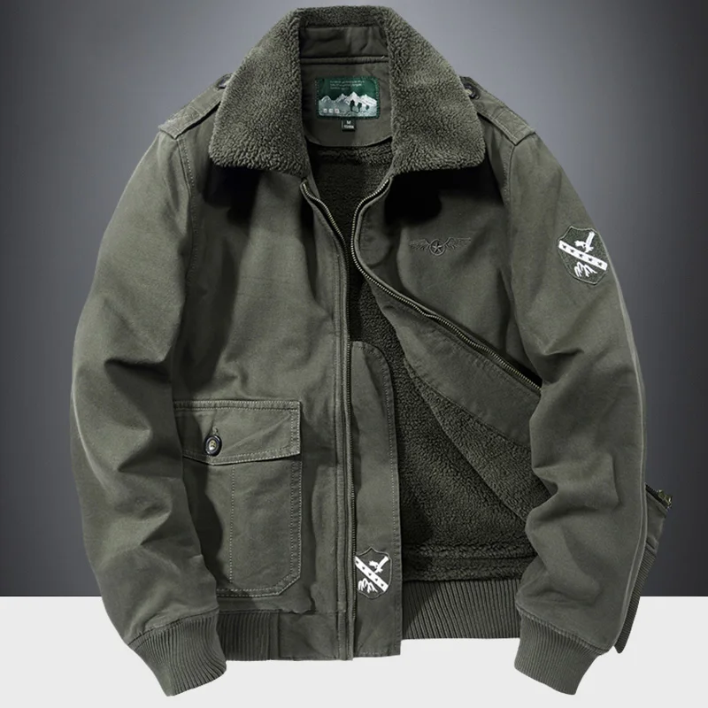 

Мужская куртка-бомбер на осень-зиму с утепленным воротником из флиса, рабочая одежда из чистого хлопка, повседневная теплая верхняя одежда на молнии, модная.
