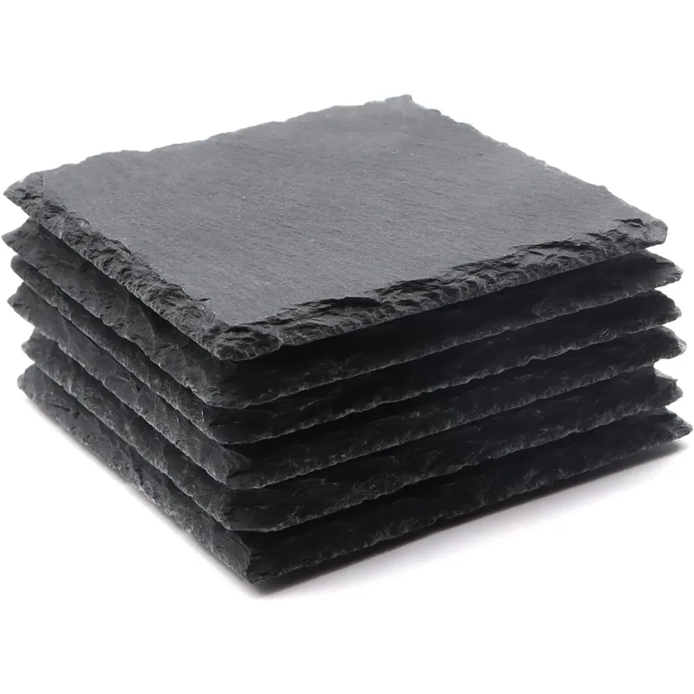 

4 Inch Black Slate Stone Coasters Bulk Cup Coaster Laser Engraving Blanks with Anti-Scratch Bottom for Drink Coffee Bar Kitchen