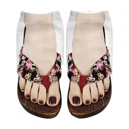 1 Pair 3D Printing Pattern Flip Flop Socks Funny Socks for Women Flip-flop Ankle Socks Low Cut Floor Socks Hosiery Novelty Gifts - Image 4