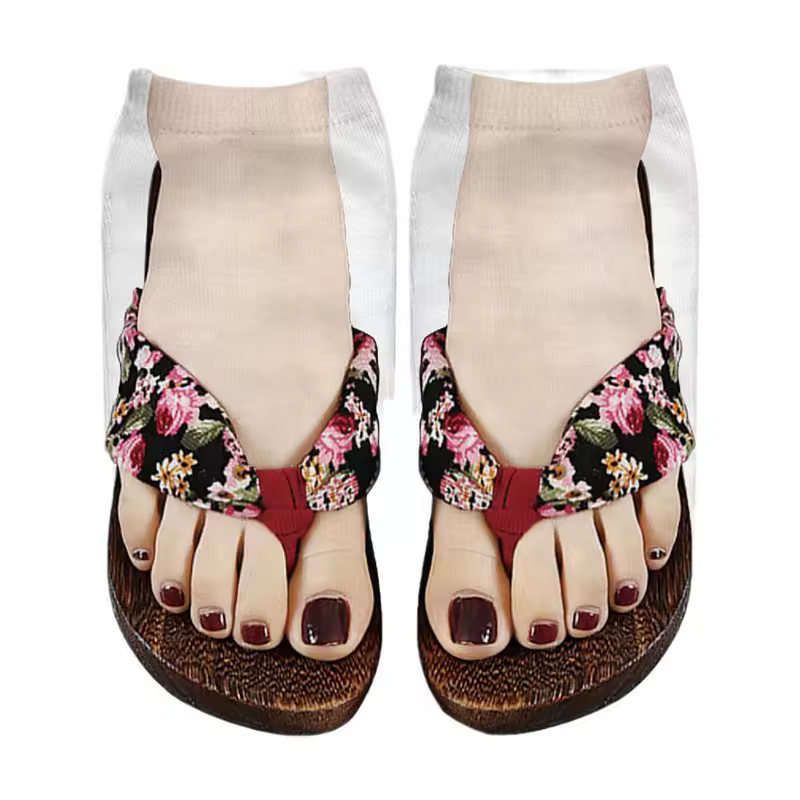 1 Pair 3D Printing Pattern Flip Flop Socks Funny Socks for Women Flip-flop Ankle Socks Low Cut Floor Socks Hosiery Novelty Gifts - Image 4