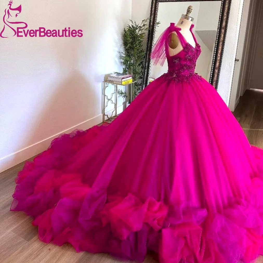 

Hot Pink Ball Gown Quinceanera Dresses Tulle Appliques Sweet 16 Dress for Juniors Luxury Vestidos De 15 Quinceañera