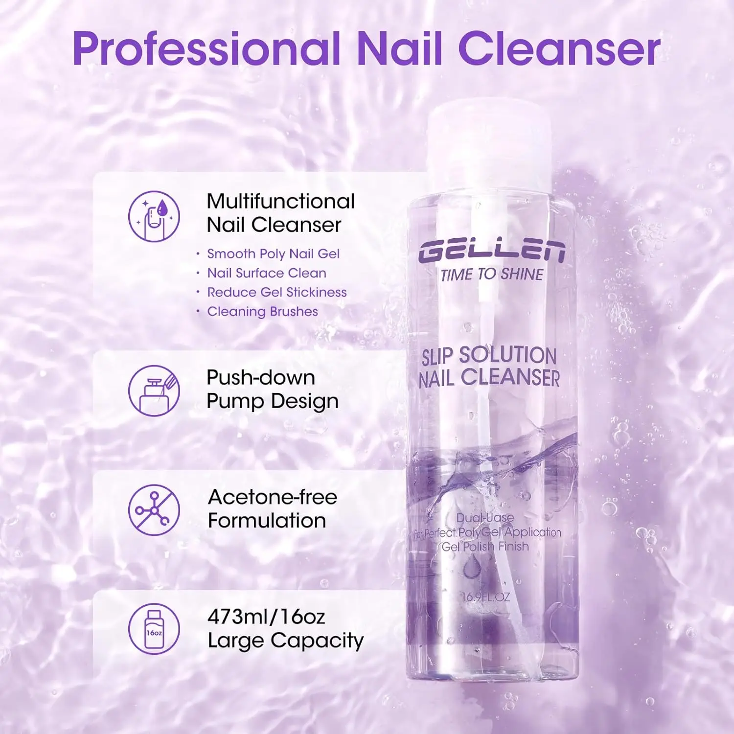 

GELLEN 16 Fl.oz Multi Purpose Nail Cleanser Pump Bottle Design Nail Surface Cleaner Polish High Shine Gel Top Coat Remover