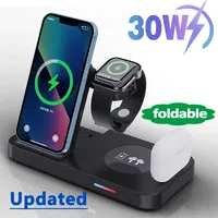 4 in 1 30W Fast Foldable Wireless Charger Stand For Apple Watch Samsung Huawei iPhone 14 13 12 Pro Max AirPods Charging Station
