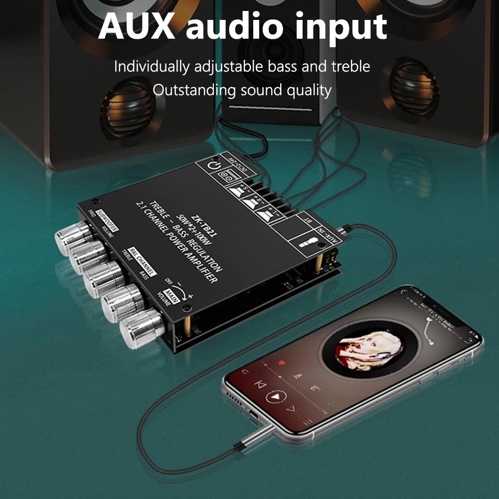 TPA3116D2 2.1 Channel Audio Power Amplifier Module BT 5.0 Subwoofer Bass Treble Power Stereo Audio AMP DC12-24V for Home Theater