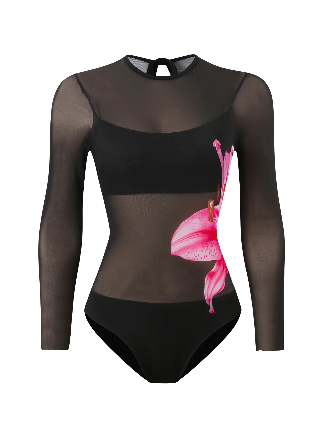 Retro Mesh One-Piece Swimsuit Set Feminine Two-Piece Long-Sleeved Design Vacation Swimsuit for Women