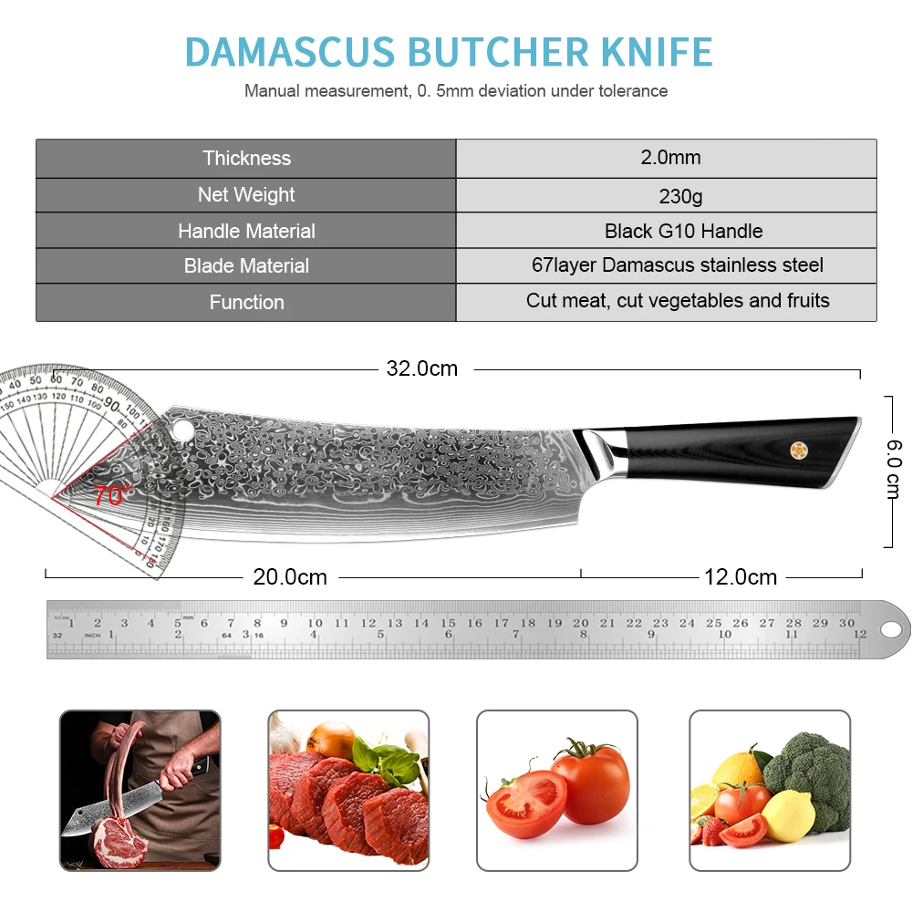 XITUO Damascus Steel Broadsword Professional Chef Knife Beef knife Ultra Sharp Fish knife Cleaver Slice Knives Domineering knife