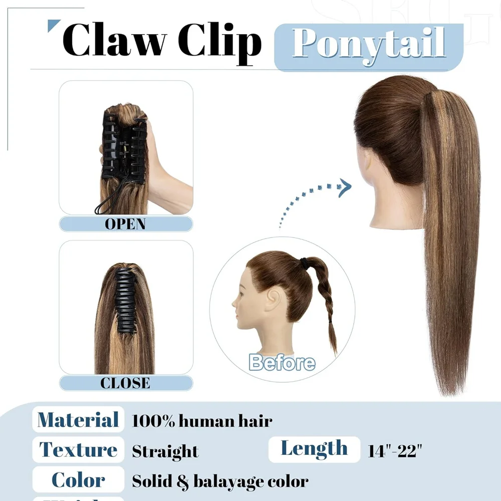 Rich Choices 120g Claw Clip In Ponytails 100% Human Hair Straight Ponytail Hair Extensions Jaw On Ponytail Hairpieces For Women