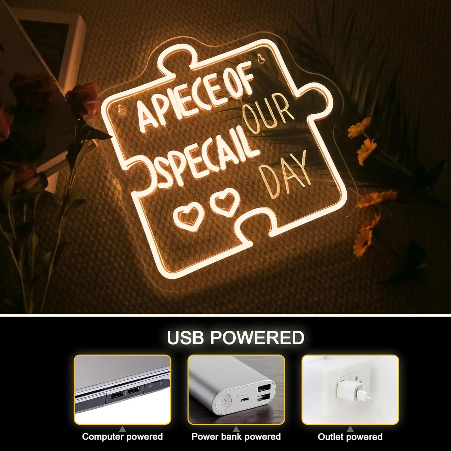 APIECE OF NOSSA DÍA ESPECIAL Letrero de neón para fiesta en casa Pared Decoración de boda Luz de neón regulable LED para aniversario Arte Regalo de cumpleaños