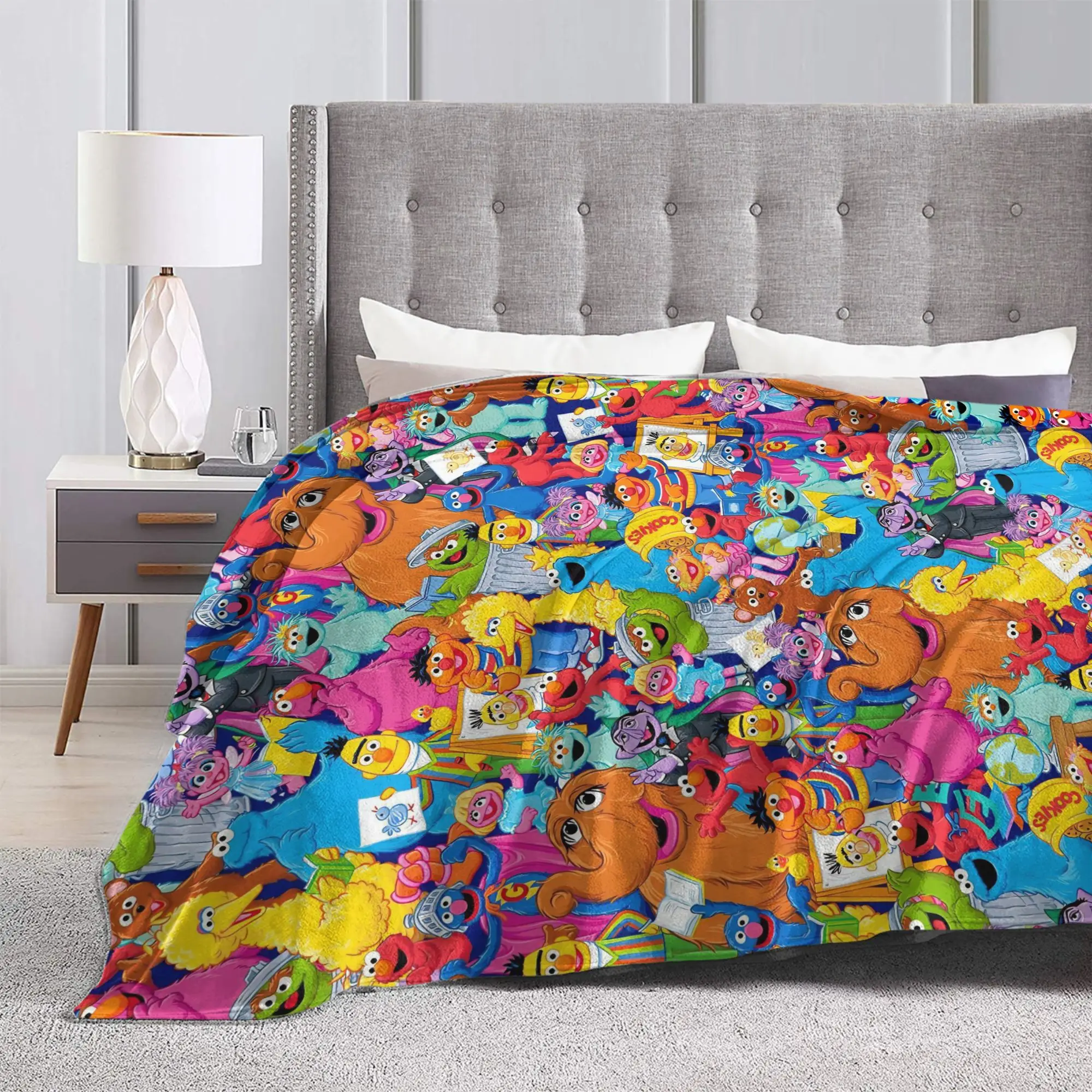 Sesame Street Cartoon Blanket Flannel Spring/Autumn Elmo Friends Breathable Warm Throw Blanket for Sofa Travel Bedspreads