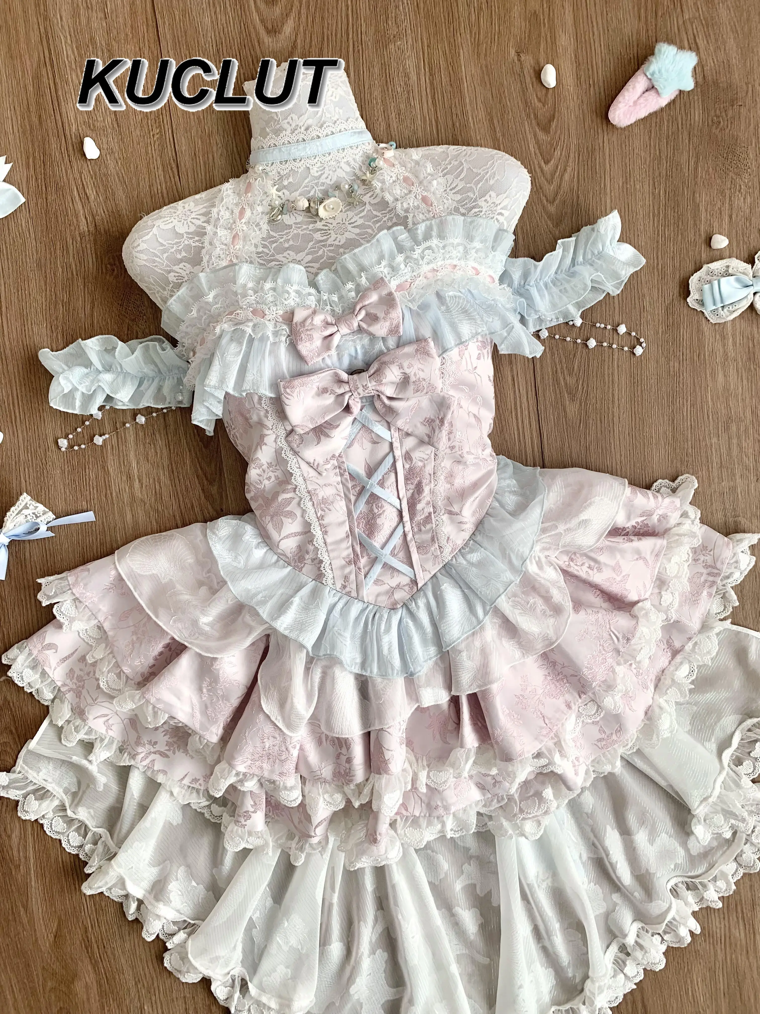 

French Lolita Style Short Elegant Dresses for Women Sweet and Cute Summer Lace Trailing Fluffy Halter Neck Princess Dress