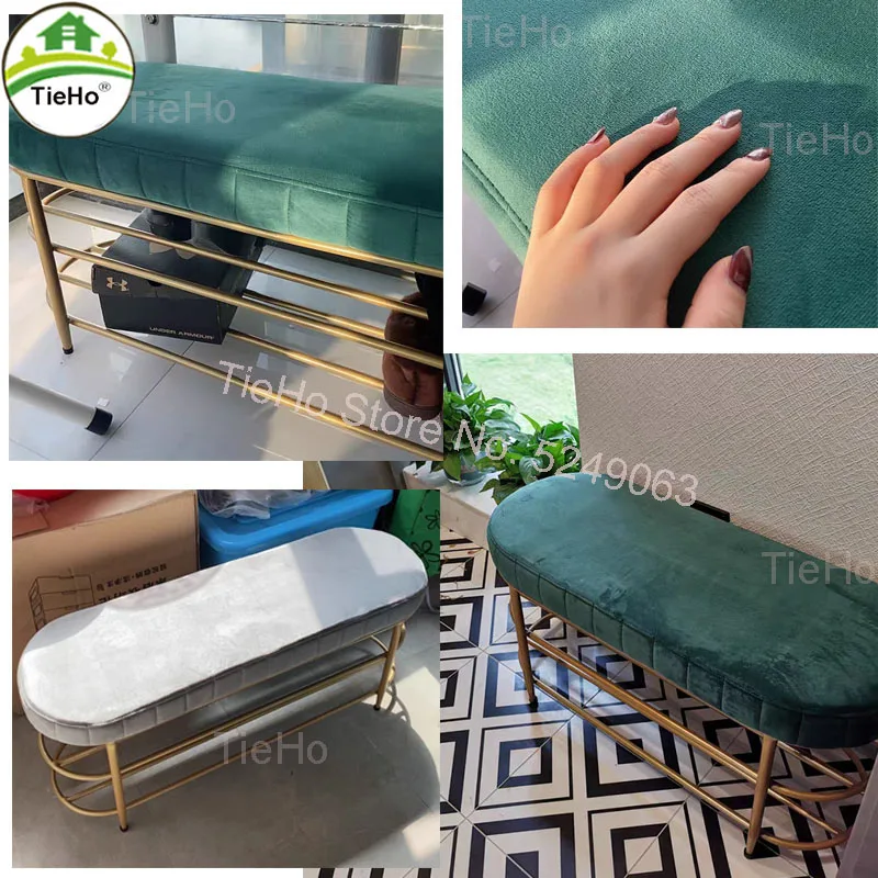 60/80/100CM Soft Velvet Shoe Storage Bench Ottoman Shoe Cabinets with 2 Tier Rack for Living Room Home Entrance Door Side