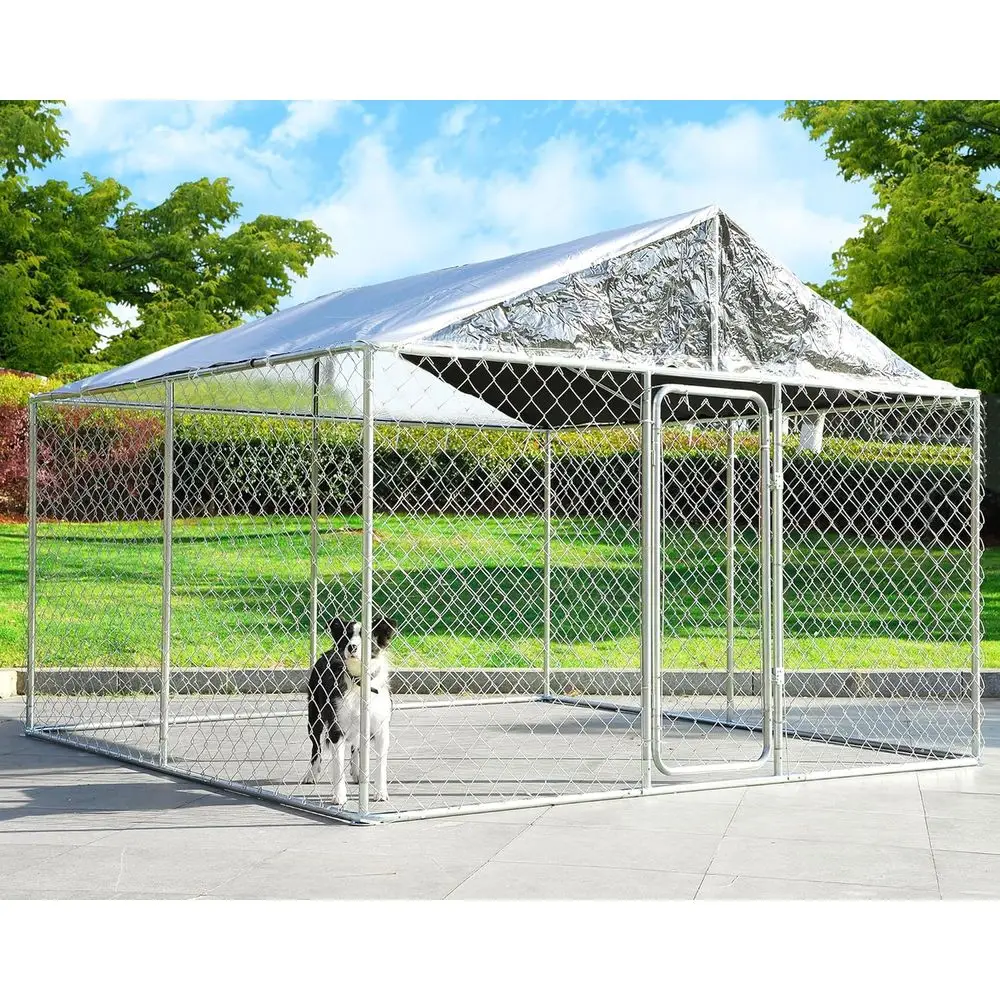 

Large Outdoor Dog House with Waterproof Cover, Heavy-Duty Galvanized Rust-Resistant Dog Playpen for Backyard (118 x 118 x 83)