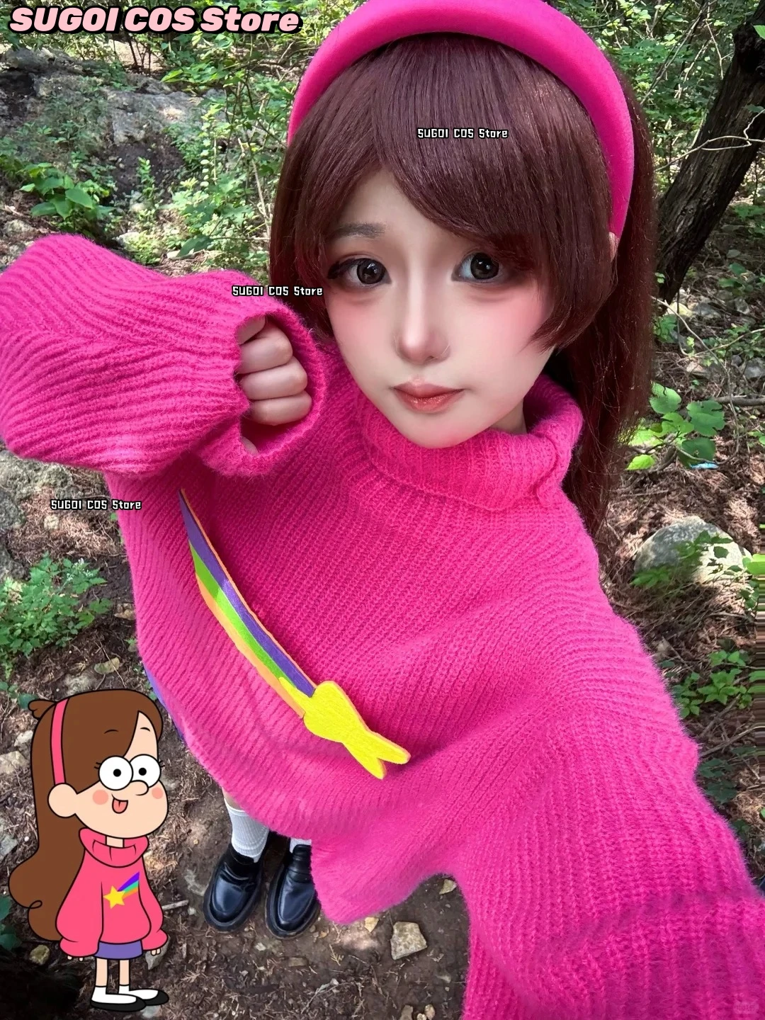 Mabel Pines Cosplay Pinkkk Top Rock Outfit Kostüm{SUGOI COS}Rainbow Star Sweatshirt Erwachsene Männer Frauen Top Halloween Outfit Anime