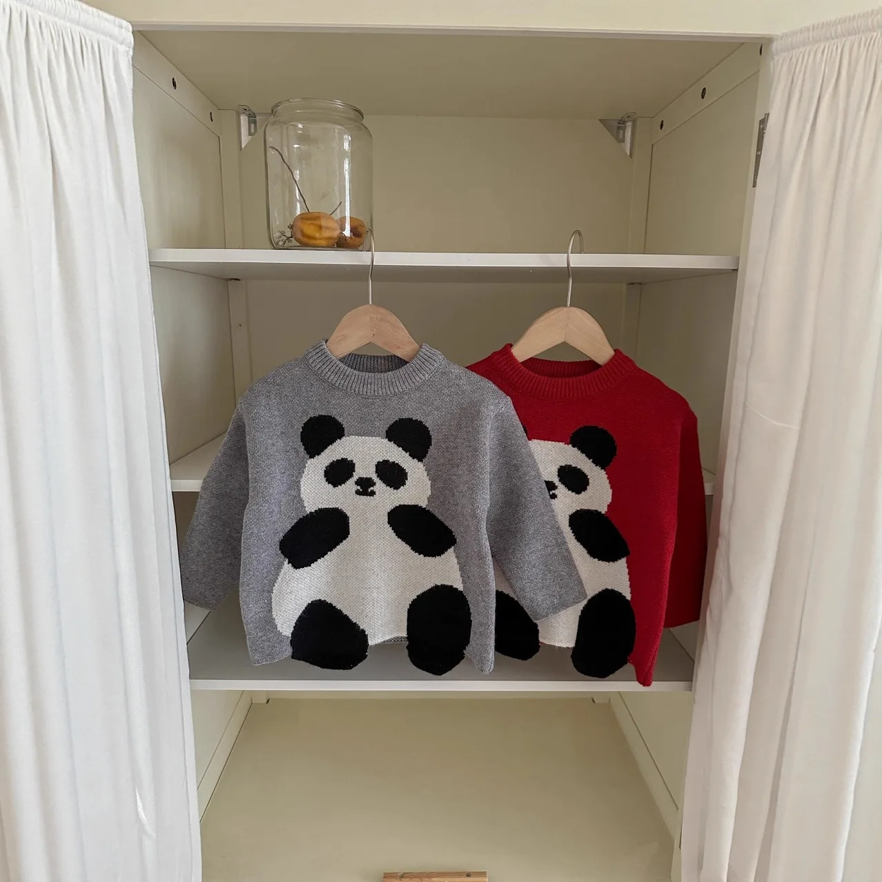 2025 Fall Kids Sweater Panda Print Round Neck Knit Top Soft Cotton Casual Pullover Unisex Boys Girls Cute​