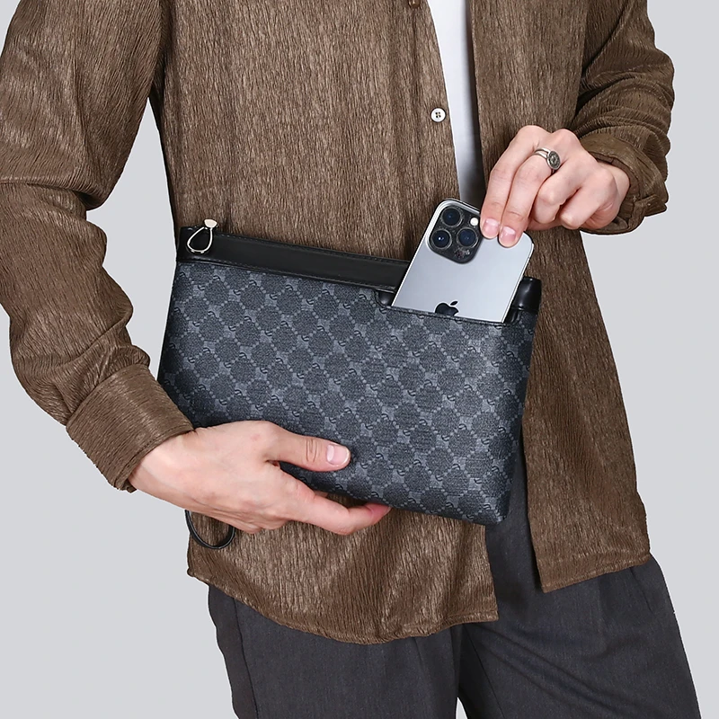 Men Clutch Bag Fashion Leather Long Purse Double Zipper Business Wallet Black Brown Male Casual Handy Bag mochila mochilas