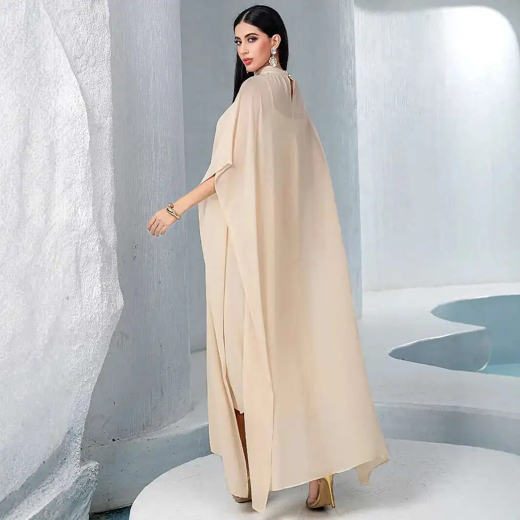 Ba 5068m couleur demi-haut cou sangle deux pièces en mousseline de soie Robe dubaï Robe de soirée Robe Abaya Ramadan dubaï luxe Islam élégant