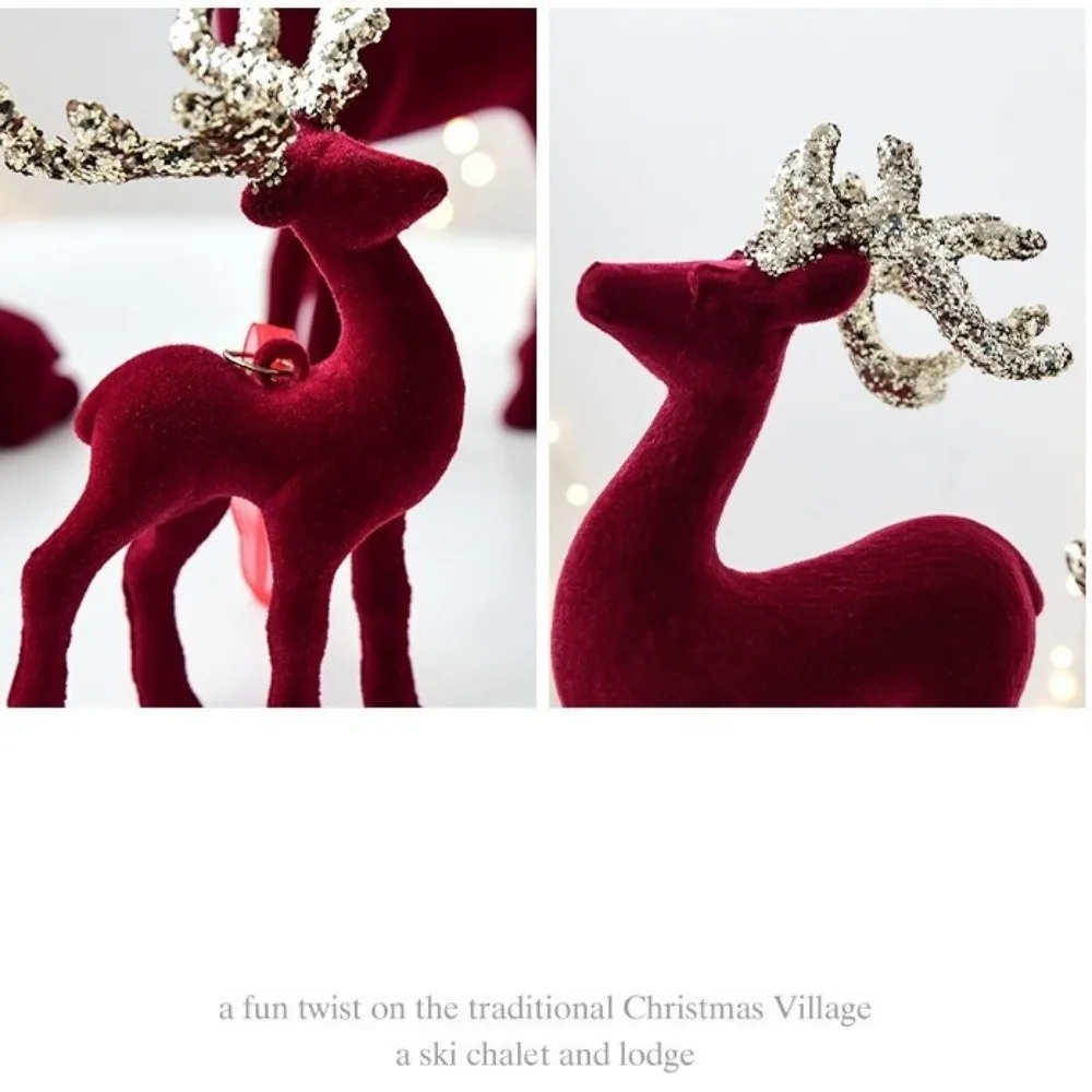 Hanging Pendant Christmas Reindeer Ornaments Wine Red Flocking Deer Ornaments Flashing Powder Mini Elk Ornament Home Decor