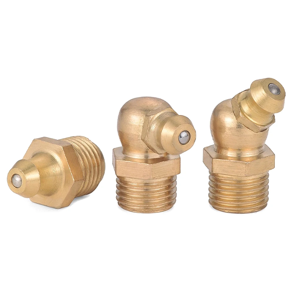 Brass Grease Zerk Fittings Lubricating Grease Nipples Straight 45° 90° BSP NPT UNF 1/16