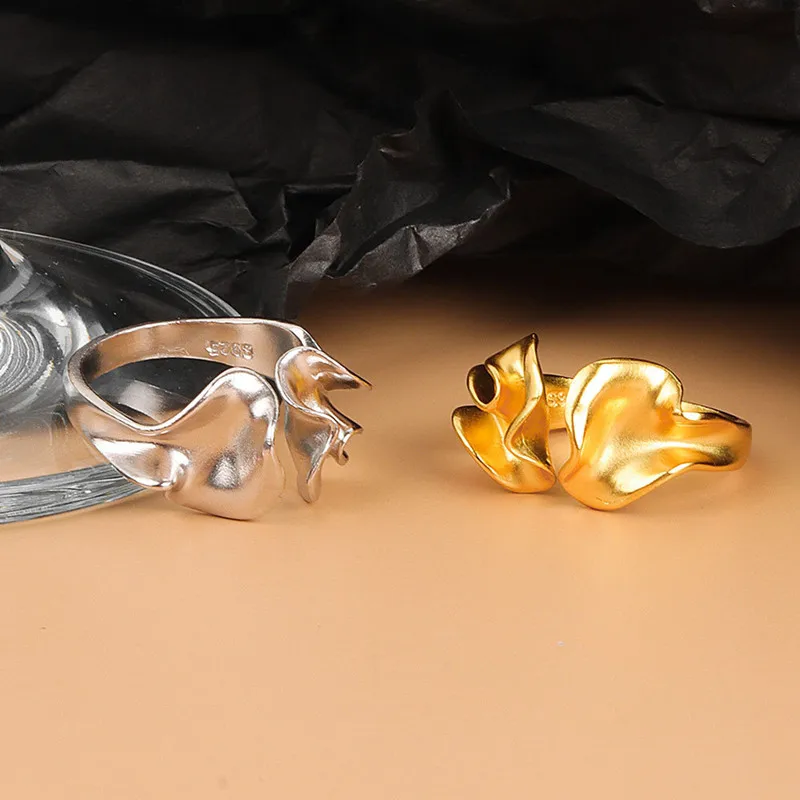 QMCOCO Silver Color  Irregular Geometric Wave Grain Ring For Women Vintage Open Adjustable Rings Birthday Party Jewelry Gifts
