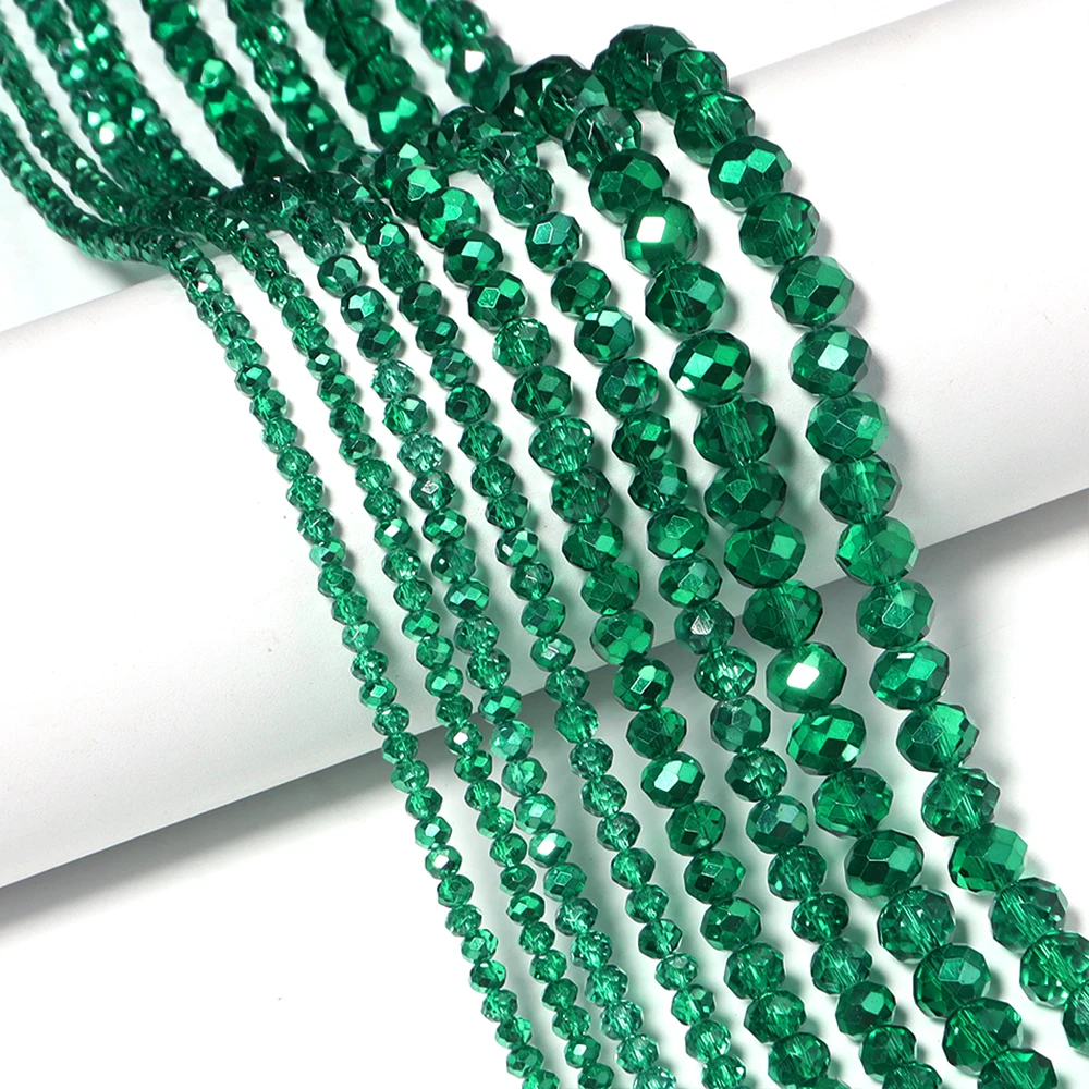 3/4/6/8mm Deep Green Faceted Crystal Beads Rondelle Glass Beads Loose Beads For Jewelry Making DIY Necklace Bracelet Accessories