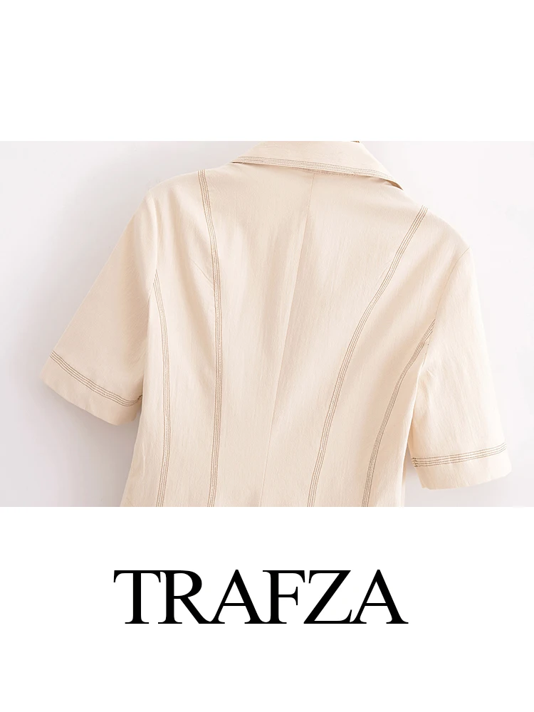 TRAFZA, moda para mujer, vestido plisado de manga corta ajustado con cuello tipo Polo liso, minivestido informal elegante de calle alta para mujer