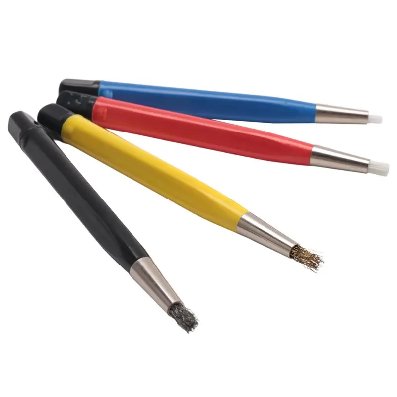 ABSJ-4Pcs/Set Rust Removal Brush Pen Glass Fiber / Brass /Steel /Nylon Brush Pen Shape Watch Parts Polishing Cleaning Tool