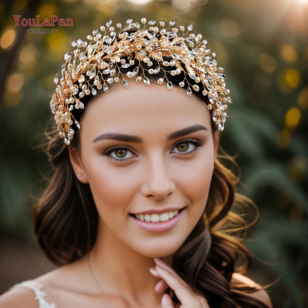 TOPQUEEN ślubne opaski na głowę perła Rhinestone Hairbands na ślub akcesoria do włosów biżuteria głowa kobiety Hoop Brides nakrycia głowy HP322